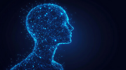 Artificial intelligence, human head glowing with futuristic connections