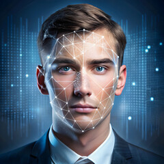 person scanning digital identity with face made o