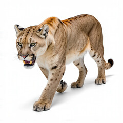 Obraz premium Majestic Puma on the Prowl: A striking puma confidently strides forward, embodying both power and grace, its gaze intense and focused. Its muscular physique and wild.