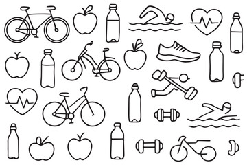 wholesome pattern art with fitness, hydration, health, and wellness icons healthy lifestyle icon