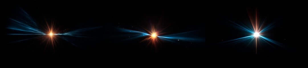 Obraz premium Realistic Lens Flare Effects — sunlight illumination, Light Bursts on Black Background, Colorful light leak overlay effect