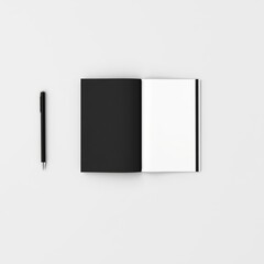 Black closed and open notebooks isolated on grey book mockup Ultra realistic Photorealistic 
