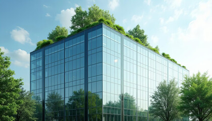 Obraz premium Sustainable Modern Office Building with Rooftop Garden and Glass Facade