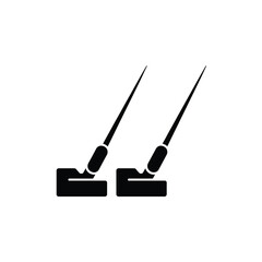 Two stylized golf clubs ready to strike a ball