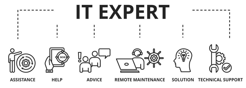 Banner of IT expert concept. IT Expert, Information Technology Advice or Services. Vector Illustration