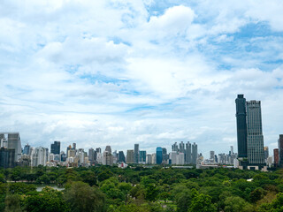 Fototapeta premium Bangkok cityscape skyline Thailand, Lumphini Public park and Bangkok cityscape in metropolis city.