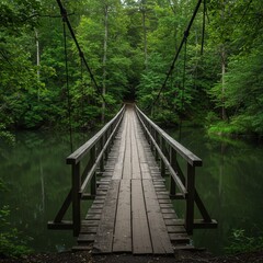 Wooden bridge crossing a river in forest
