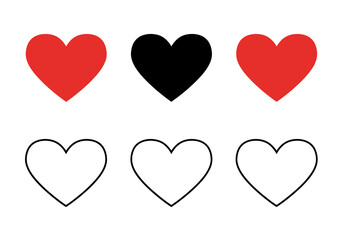 Three Hearts in Red Black and Outline