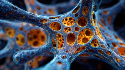 intricate blue orange cellular network