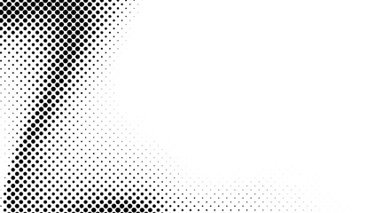 Monochrome halftone pattern creates a subtle gradation effect with dense black circles fading into a clean, white background offering a versatile backdrop element