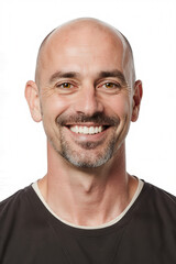 Fototapeta premium Smiling Man Portrait: A captivating portrait of a man, his face alight with a genuine smile, revealing an open expression, demonstrating positivity and approachability.