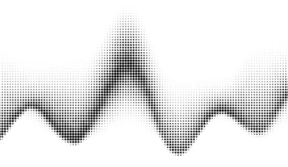 Fototapeta premium Abstract black and white halftone design features wavy shapes created with a gradient of dots, producing a dynamic and visually engaging pattern against the plain backdrop