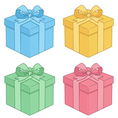 Four Gift Boxes in Different Colors