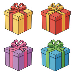 Four Colorful Gift Boxes in Different Colors