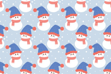 christmas seamless pattern with snowman and snowflakes