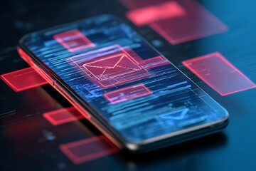Smartphone displaying digital email interface with red alert notifications