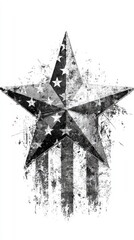 Creative black and white design featuring a distressed star with American flag elements on a textured background