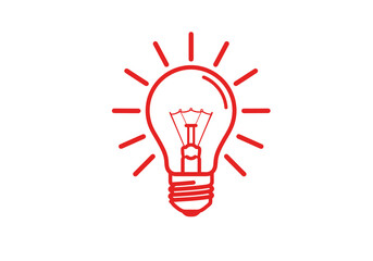 title A bright red line drawing of a lightbulb with rays emanating from it set against