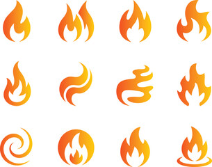 Collection of stylized flame icons in various shapes and forms