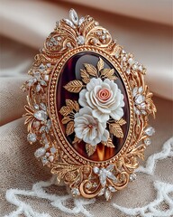 Obraz premium Classic pearl and gold cameo brooch high resolution picture