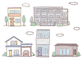 家、マンション、住宅、、建物、（平屋、一戸建て、マンション）
