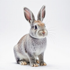 Obraz premium Adorable Rabbit: A charming rabbit, with a soft, fluffy coat and large, attentive ears, sits poised, radiating an aura of gentleness and curiosity. This image embodies the sweetness of nature.