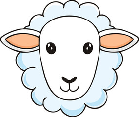 Cute cartoon sheep head, outlined in simple lines, with large eyes and fluffy wool.