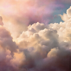 A cloudy sky with a pinkish hue