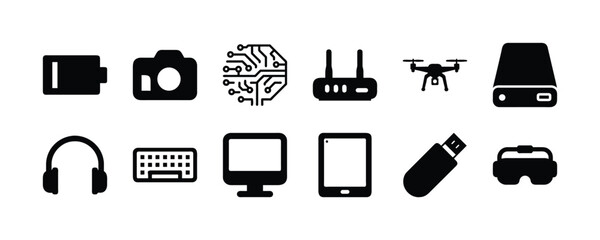 Stock vector illustration of electronics and technology devices gadgets icons set collection