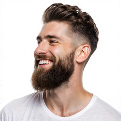 Obraz premium Beaming Man's Portrait: Captivating studio portrait of a handsome man, radiating pure joy and confidence with a natural, infectious smile. Emphasizing authenticity and a positive demeanor.