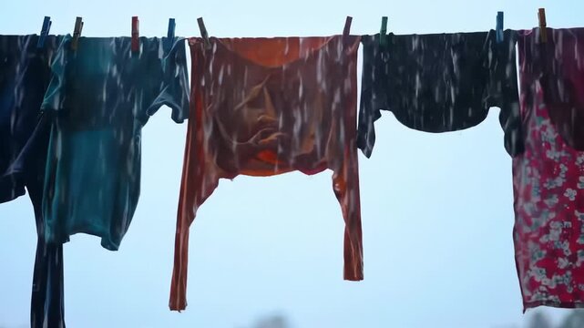 Clothesline in Rain: Laundry Day Blues