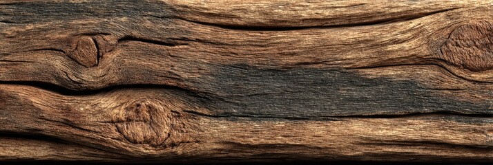 Naklejka premium Weathered wood texture displaying natural grains and knots from an outdoor setting, ideal for rustic design projects or backgrounds