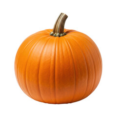 Vibrant orange pumpkin with green stem on transparent background