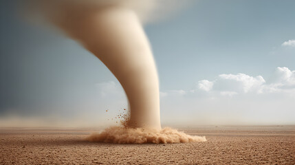 A swirling vortex of sand and dust rising powerfully across a barren landscape, conveying the raw and untamed beauty of nature.