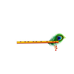 Traditional Flute with Peacock Feather on Black Background © Taniya