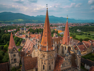 Fototapeta premium Aerial View of Medieval Castle in Europe