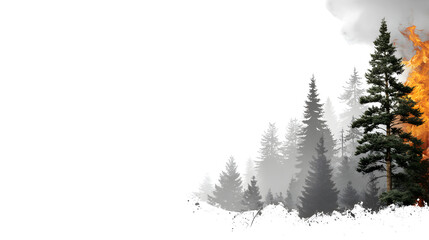 Fototapeta premium a destructive forest fire burning through a dense coniferous forest with smoke billowing into the air. The fire creates a dramatic and intense scene