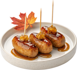 Autumn maple glazed sausage bites on a plate