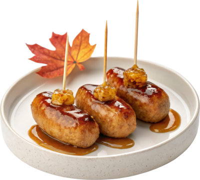 Autumn maple glazed sausage bites on a plate