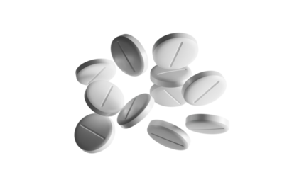 White Pills Falling Against a White Background
