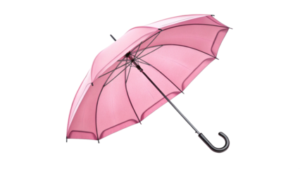 A stylish pink umbrella open and ready to protect from the rain, isolated on a transparent background, a fashionable accessory for any weather
