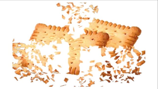 Biscuit Breaking Animation on Transparent Background cookie shatter 4k HD white screen