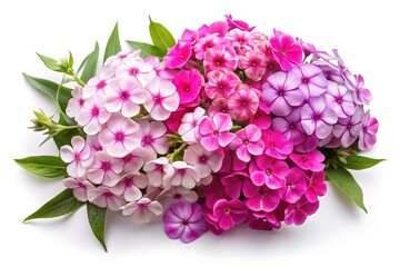 Obraz premium Beautiful phlox flowers in shades of pink and purple on white background