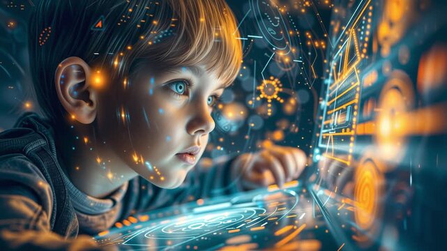 Young kid investigates mysteries of technologies and science