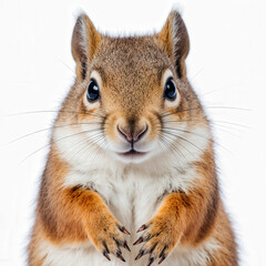 Obraz premium Curious Squirrel's Portrait: Captivating close-up of a squirrel with big eyes, highlighting its intricate fur, whiskers and natural grace.