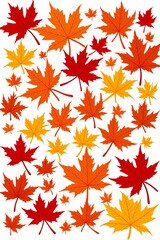 Isometric maple leaves in fiery red/orange/yellow, 32x32px sprite sheet with 8-frame animation loop, retro RPG game asset