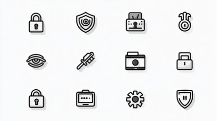 Collection of Security and Privacy Icons in Minimalist Style