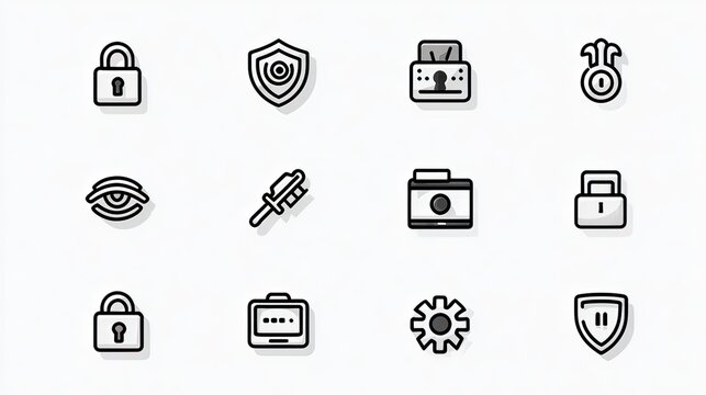 Collection of Security and Privacy Icons in Minimalist Style