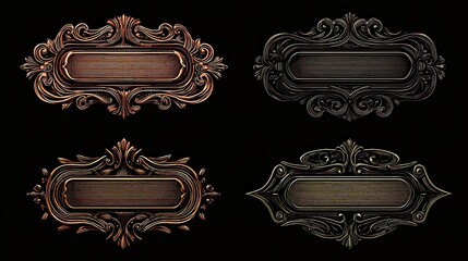 Ornate Decorative Frames in Vintage Style Collection on Black Background