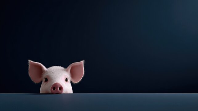 Curious Piglet: This image features a close-up of a curious piglet gazing over a desk, evoking a sense of wonder and playfulness. This image portrays a moment of pure, unadulterated innocence.